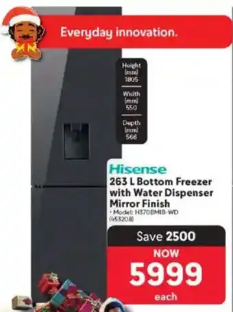 Makro Hisense Bottom Freezer with Water Dispenser Mirror Finish offer