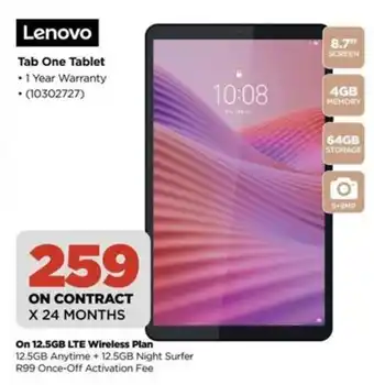 HiFi Corp Lenovo Tab One Tablet offer