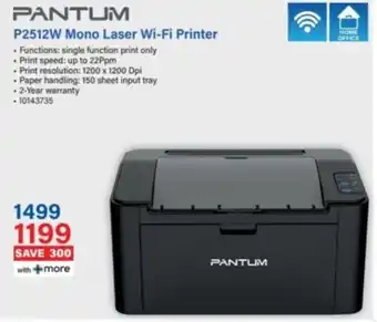 Incredible Connection PANTUM P2512W Mono Laser Wi-Fi Printer offer