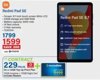Incredible Connection Xiaomi Redmi Pad SE offer