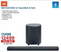 Incredible Connection JBL BAR 500 MK2 5.1 Soundbar & Sub offer