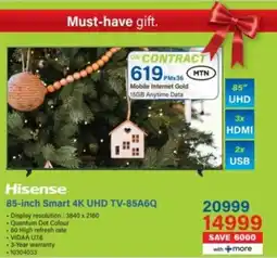 Incredible Connection Hisense 85-inch Smart 4K UHD TV-85A6Q offer