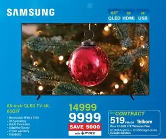 Incredible Connection Samsung 65-inch QLED TV 4K- 65Q7F offer