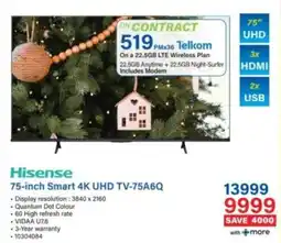 Incredible Connection Hisense 75-inch Smart 4K UHD TV-75A6Q offer