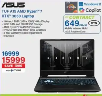 Incredible Connection ASUS TUF A15 AMD Ryzen 7 RTX 3050 Laptop offer