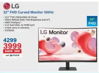 Incredible Connection LG 32" FHD Curved Monitor 100Hz offer