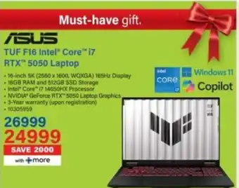 Incredible Connection ASUS TUF F16 Intel Core i7 RTX 5050 Laptop offer