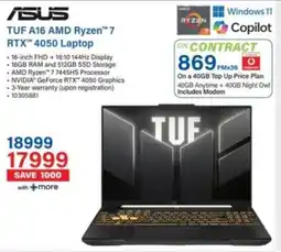Incredible Connection ASUS TUF A16 AMD Ryzen 7 RTX 4050 Laptop offer