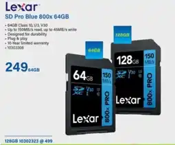 Incredible Connection Lexar SD Pro Blue 800x 64GB offer