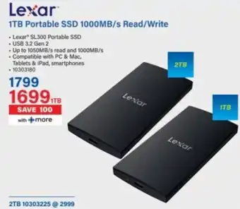 Incredible Connection Lexar 1TB Portable SSD 1000MB/s Read/ Write offer