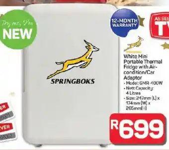 Pick n Pay Hypermarket Springboks White Mini Portable Thermal Fridge with Air-condition/ Car Adaptor offer