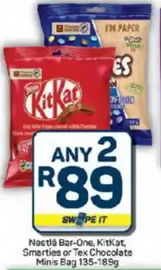 Pick n Pay Hypermarket Nestlé Bar-One, KitKat, Smarties or Tex Chocolate Minis Bag offer