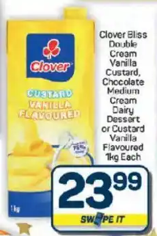 Pick n Pay Hypermarket Clover Bliss Double Cream Vanilla Custard, Chocolate Medium Cream Dairy Dessert or Custard Vanilla Flavoured offer