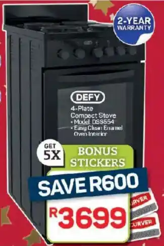 Pick n Pay Hypermarket DEFY 4-Plate Compact Stove offer
