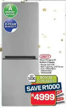 Pick n Pay Hypermarket DEFY Silver Fridge with Bottom Freezer offer