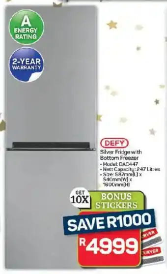 Pick n Pay Hypermarket DEFY Silver Fridge with Bottom Freezer offer