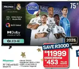 Pick n Pay Hypermarket Hisense 75" 190cm QLED Smart TV offer