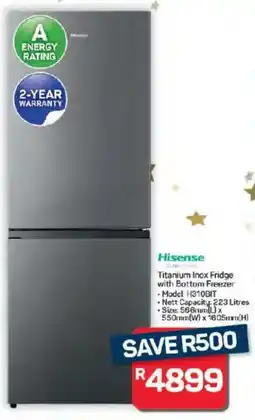 Pick n Pay Hypermarket Hisense Titanium Inox Fridge with Bottom Freezer offer
