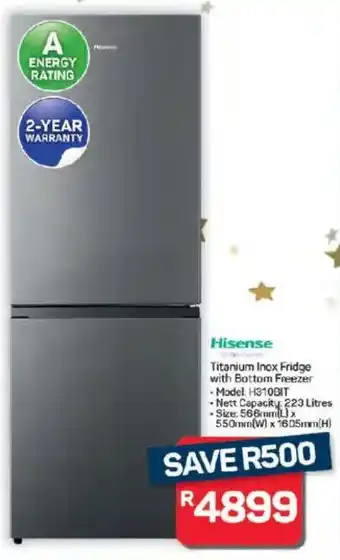 Pick n Pay Hypermarket Hisense Titanium Inox Fridge with Bottom Freezer offer