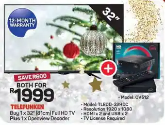 Pick n Pay Hypermarket TELEFUNKEN 32 Full HD TV + Openview Decoder offer