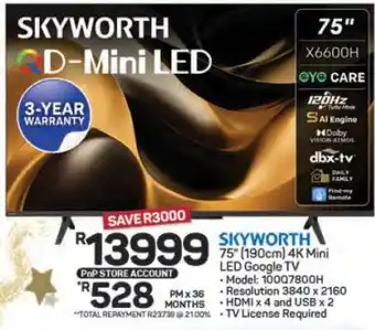 Pick n Pay Hypermarket SKYWORTH 75 (190cm) 4K Mini LED Google TV offer
