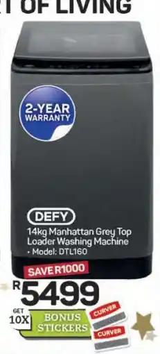 Pick n Pay Hypermarket DEFY 14kg Manhattan Grey Top Loader Washing Machine offer