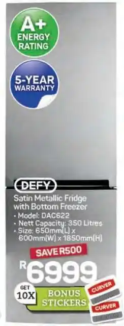 Pick n Pay Hypermarket Defy Satin Metallic Fridge with Bottom Freezer offer
