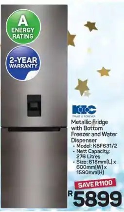 Pick n Pay Hypermarket Metallic Fridge with Bottom Freezer and Water Dispenser offer
