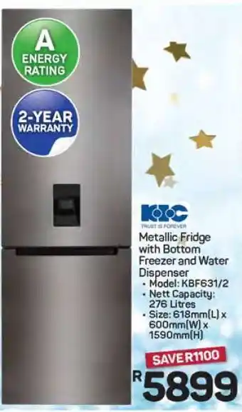 Pick n Pay Hypermarket Metallic Fridge with Bottom Freezer and Water Dispenser offer