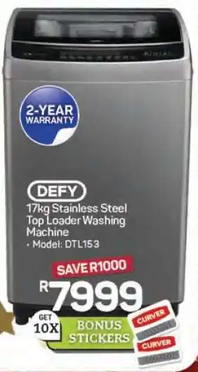 Pick n Pay Hypermarket Defy 17kg Stainless Steel Top Loader Washing Machine offer