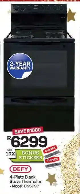Pick n Pay Hypermarket Defy 4-Plate Black Stove Thermofan offer