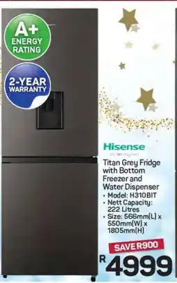 Pick n Pay Hypermarket Hisense Titan Grey Fridge with Bottom Freezer and Water Dispenser offer