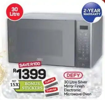 Pick n Pay Hypermarket DEFY 30 Litre Silver Mirror Finish Electronic Microwave Oven offer
