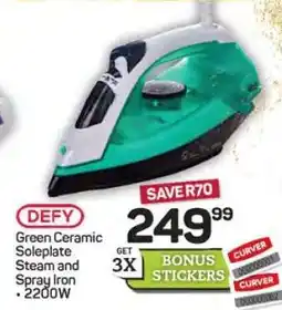 Pick n Pay Hypermarket DEFY Green Ceramic Soleplate Steam and Spray Iron offer