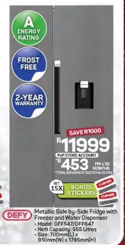 Pick n Pay Hypermarket Metallic Side-by-Side Fridge with Freezer and Water Dispenser offer