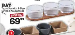 Pick n Pay Hypermarket Tapas Set with 3 Glass Bowls & Acacia Wood Tray offer
