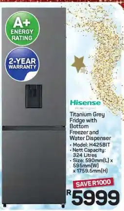 Pick n Pay Hypermarket Titanium Grey Fridge with Bottom Freezer and Water Dispenser offer