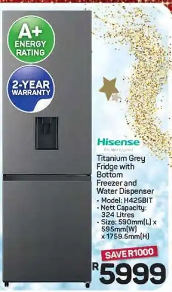 Pick n Pay Hypermarket Titanium Grey Fridge with Bottom Freezer and Water Dispenser offer