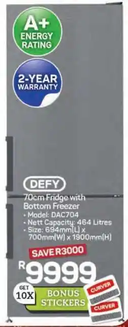 Pick n Pay Hypermarket Defy 70cm Fridge with Bottom Freezer offer