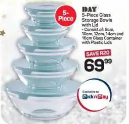 Pick n Pay Hypermarket 5-Piece Glass Storage Bowls with Lid offer