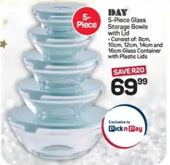 Pick n Pay Hypermarket 5-Piece Glass Storage Bowls with Lid offer