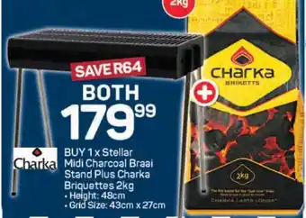 Pick n Pay Stellar Midi Charcoal Braai Stand Plus Charka Briquettes offer