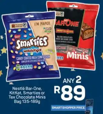 Pick n Pay Nestlé Bar-One, KitKat, Smarties or Tex Chocolate Minis Bag 135-189g offer