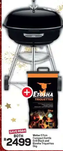 Pick n Pay Hypermarket Weber 57cm Compact Kettle Grill Black and Etosha Triquettes 5kg offer