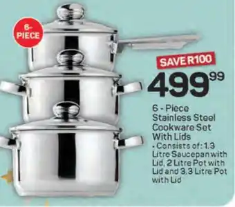 Pick n Pay 6-Piece Stainless Steel Cookware Set with Lids offer