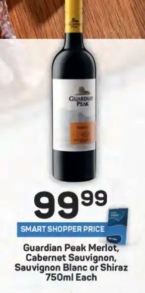 Pick n Pay Guardian Peak Merlot, Cabernet Sauvignon, Sauvignon Blanc or Shiraz 750ml Each offer