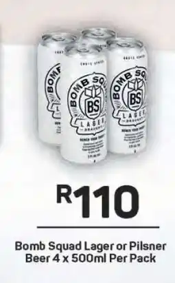 Pick n Pay Bomb Squad Lager or Pilsner Beer 4 x 500ml Per Pack offer