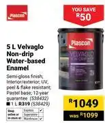 Builders Warehouse Plascon 5L Velvaglo Non Drip Water Based Enamel (538432) offer