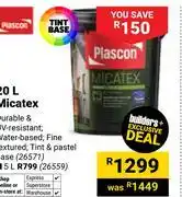 Builders Warehouse Plascon 20L Micatex (26571) offer