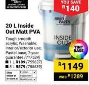 Builders Warehouse Fired Earth 20L Inside Out Matt PVA (717524) offer